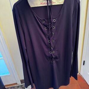 Navy blue lace-up long-sleeved top by Marled Reunited Clothing, size medium